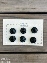 Load image into Gallery viewer, Antique Glass Buttons - 24mm Black and Metallic Green Czech Glass Buttons - 1920s - Six