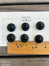 Load image into Gallery viewer, Antique Glass Buttons - 24mm Black and Metallic Green Czech Glass Buttons - 1920s - Six