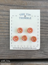 Load image into Gallery viewer, Antique Glass Buttons - 13mm Orange Metallic Floral Czech Glass Buttons - 1930s - Five