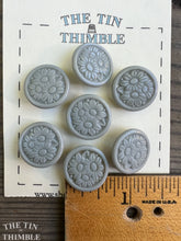 Load image into Gallery viewer, Antique Glass Buttons - 20mm Grey Floral Glass Buttons - 1930s - Seven