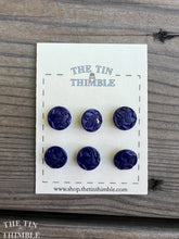 Load image into Gallery viewer, Antique Glass Buttons - 13mm Dark Blue Floral Glass Buttons - 1930s - Six