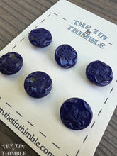 Load image into Gallery viewer, Antique Glass Buttons - 13mm Dark Blue Floral Glass Buttons - 1930s - Six