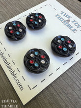 Load image into Gallery viewer, Antique Glass Buttons - Two Sizes Available - Black Czech Glass Buttons - 1920s - Four
