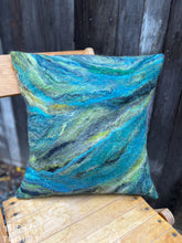 Load image into Gallery viewer, Handmade Wet Felted Pillow by Sharon Mansfield  - Wool & Silk Fibers with Envelope Back - Approximately 15" x 15"