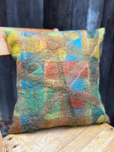 Load image into Gallery viewer, Handmade Wet Felted Pillow by Sharon Mansfield  - Wool & Silk Fibers with Envelope Back - Approximately 15" x 15"
