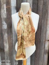 Load image into Gallery viewer, Botanical Printed Pure Silk Scarf by Sharon Mansfield - Natural Leaves Printed on Luxurious Shiny Silk - Colorfast & Washable