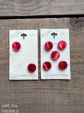 Load image into Gallery viewer, Vintage Red Plastic Cardigan Buttons for Sweaters - Card of Seven - 15mm (5/8 inch)