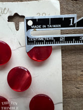 Load image into Gallery viewer, Vintage Red Plastic Cardigan Buttons for Sweaters - Card of Seven - 15mm (5/8 inch)