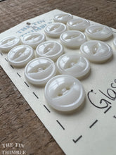 Load image into Gallery viewer, Vintage Glass Shirt Buttons - Set of 14 White Glass Buttons - 15mm (5/8 Inch)