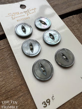 Load image into Gallery viewer, Vintage Mother of Pearl Shell Shirt Buttons - 15mm (5/8 Inch) - Set of 6 - Streamline Genuine Pearl Buttons on Original Card - Mid Century