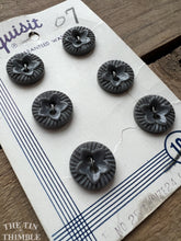 Load image into Gallery viewer, Vintage "Exquisit" Brand Gray Plastic Buttons - 15mm (5/8 Inch) - Set of 6 - Star Buttons