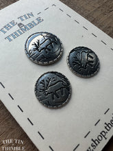 Load image into Gallery viewer, Vintage Norwegian Pewter Buttons - Scandinavian Silver Reindeer Buttons for Sweaters and Knitwear - Set of 2