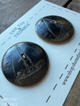 Load image into Gallery viewer, Vintage Wood Sailboat Buttons - Set of 2 Carved Wood Buttons - 43mm (1 3/4 Inch)