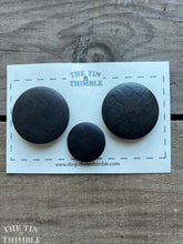 Load image into Gallery viewer, Vintage Basketweave Buttons - Set of 3 Wood Buttons - 45mm (1 3/4 Inch) & 31mm (1 1/4 Inch)