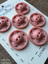 Load image into Gallery viewer, Vintage Pink Plastic Buttons - Card of 6 - 22mm (7/8 inch) - Floral Plastic Buttons