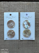 Load image into Gallery viewer, Vintage Mother of Pearl Buttons - 28 mm - Set of 2 - Genuine Pearl Brand on Original Carrd