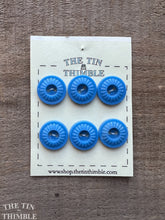 Load image into Gallery viewer, Vintage Blue Plastic Buttons - 20mm (73/4 Inch) - Set of 6 - Patterned Blue Buttons