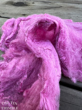 Load image into Gallery viewer, Silk Mulberry Hankies for Spinning or Felting in Cyclamen Pink Purple / 3 Grams / 100% Silk Hankies