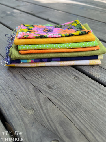 Fabric Scrap Bundle with Vintage and New Fabric Scraps / Purple and Green Fabric Grab Bag for Quilting, Doll Clothes and Crafts / SB301