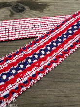 Load image into Gallery viewer, Vintage Embroidered Trim - By the Half Yard - 100% Cotton Authentic Vintage Trim - Red and Blue