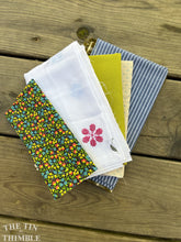 Load image into Gallery viewer, Fabric Scrap Bundle with Vintage and New Fabric Scraps / Green and Blue Fabric Grab Bag for Quilting, Doll Clothes and Crafts / SB303