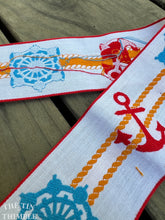 Load image into Gallery viewer, Vintage Embroidered Nautical Trim - Red, Blue, White and Gold Floral Trim - Sold by the Half Yard