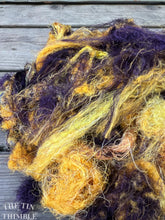 Load image into Gallery viewer, Hand Dyed Throwsters Waste Silk / 1/8 Ounce 100% Silk Threads in 'Pansy'