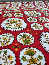 Load image into Gallery viewer, Vintage 1940s Printed 100% Cotton Fabric - Red and White Bird, Flower and Circle Print