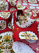 Load image into Gallery viewer, Vintage 1940s Printed 100% Cotton Fabric - Red and White Bird, Flower and Circle Print