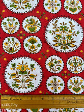 Load image into Gallery viewer, Vintage 1940s Printed 100% Cotton Fabric - Red and White Bird, Flower and Circle Print