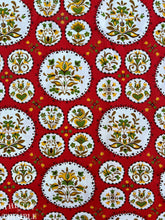 Load image into Gallery viewer, Vintage 1940s Printed 100% Cotton Fabric - Red and White Bird, Flower and Circle Print