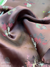 Load image into Gallery viewer, Vintage Chocolate Brown Jacquard Fabric - Asian Japanese Jacquard - Authentic Vintage - 1 5/8 Yards - 100% Synthetic