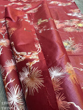 Load image into Gallery viewer, Authentic Vintage Mid Century Polished Cotton - Asian Print with Cranes and Pine Trees - 100% Cotton - 1 Yard 17" x 54"