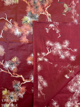 Load image into Gallery viewer, Authentic Vintage Mid Century Polished Cotton - Asian Print with Cranes and Pine Trees - 100% Cotton - 1 Yard 17" x 54"