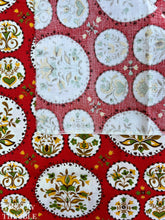 Load image into Gallery viewer, Vintage 1940s Printed 100% Cotton Fabric - Red and White Bird, Flower and Circle Print