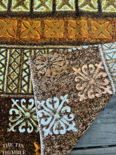Load image into Gallery viewer, Vintage Authentic Polynesian Print Fabric - 2 1/4 Yards - Brown and Yellow Border Print Hawaiian Fabric - Textured Polyester Fabric