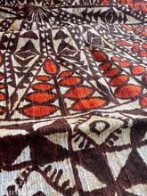 Load image into Gallery viewer, Vintage Authentic Polynesian Print Fabric - 19.5" x 42" - Brown and Orange Border Print Hawaiian Fabric - Textured Polyester Fabric