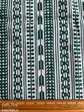 Load image into Gallery viewer, White and Green Tribal Stripe Cotton Fabric - By the Yard - Green and White / Quilting Cotton / Vintage Stripe / Striped Fabric
