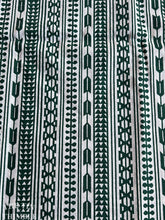 Load image into Gallery viewer, White and Green Tribal Stripe Cotton Fabric - By the Yard - Green and White / Quilting Cotton / Vintage Stripe / Striped Fabric
