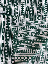 Load image into Gallery viewer, White and Green Tribal Stripe Cotton Fabric - By the Yard - Green and White / Quilting Cotton / Vintage Stripe / Striped Fabric