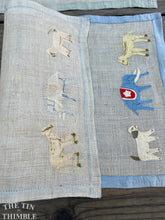 Load image into Gallery viewer, Antique 1920s Hand Sewn Juvenile Placemats or Dresser Scarves - Applique Animal Motif - 12" x 18" - Set of Two - Antique Linens