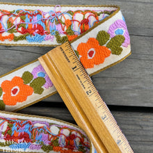 Load image into Gallery viewer, 100% Cotton Vintage Embroidered Trim - 1960s/70s Floral Hippie Trim - Sold by the Half Yard