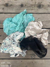 Load image into Gallery viewer, 2 Ounces of 100% Pure Silk Scraps - Vintage, New, Hand Dyed Assortment of Silk Weights and Weaves - Great for Collage, Nuno and Wet Felting