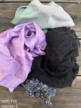 Load image into Gallery viewer, 2 Ounces of 100% Pure Silk Scraps - Vintage, New, Hand Dyed Assortment of Silk Weights and Weaves - Great for Collage, Nuno and Wet Felting