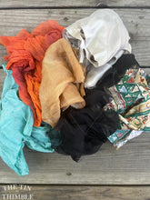 Load image into Gallery viewer, 2 Ounces of 100% Pure Silk Scraps - Vintage, New, Hand Dyed Assortment of Silk Weights and Weaves - Great for Collage, Nuno and Wet Felting