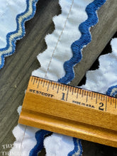 Load image into Gallery viewer, Embroidered Cotton Rick Rack Edging - Blue and White Vintage Sewing Trim - Cotton Ric Rack Trim - By the Half Yard