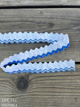 Load image into Gallery viewer, Embroidered Cotton Rick Rack Edging - Blue and White Vintage Sewing Trim - Cotton Ric Rack Trim - By the Half Yard