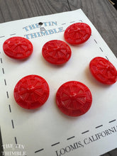 Load image into Gallery viewer, Authentic Vintage Red Molded Glass Buttons - Card of Six - 18mm or 3/4 Inch
