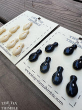 Load image into Gallery viewer, Authentic Vintage Plastic Bowling Pin Buttons - Card of Seven - Black or White - 20mm Tall