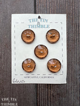 Load image into Gallery viewer, Glass Buttons - Authentic Vintage Buttons in Clear Brown Faceted Glass - Two Hole - Card of Five - 20mm or 3/4 Inch